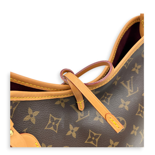 Carryall PM Brown Shoulder Bag in Monogram Coated Canvas, Gold hardware