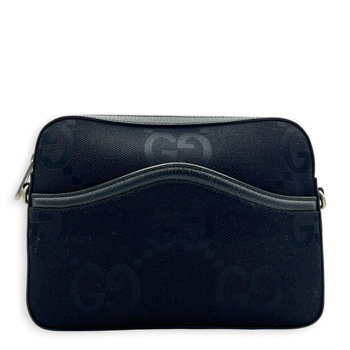 Jumbo GG Black Crossbody Bag in Canvas, Silver hardware