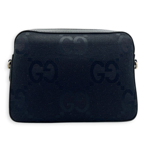 Jumbo GG Black Crossbody Bag in Canvas, Silver hardware
