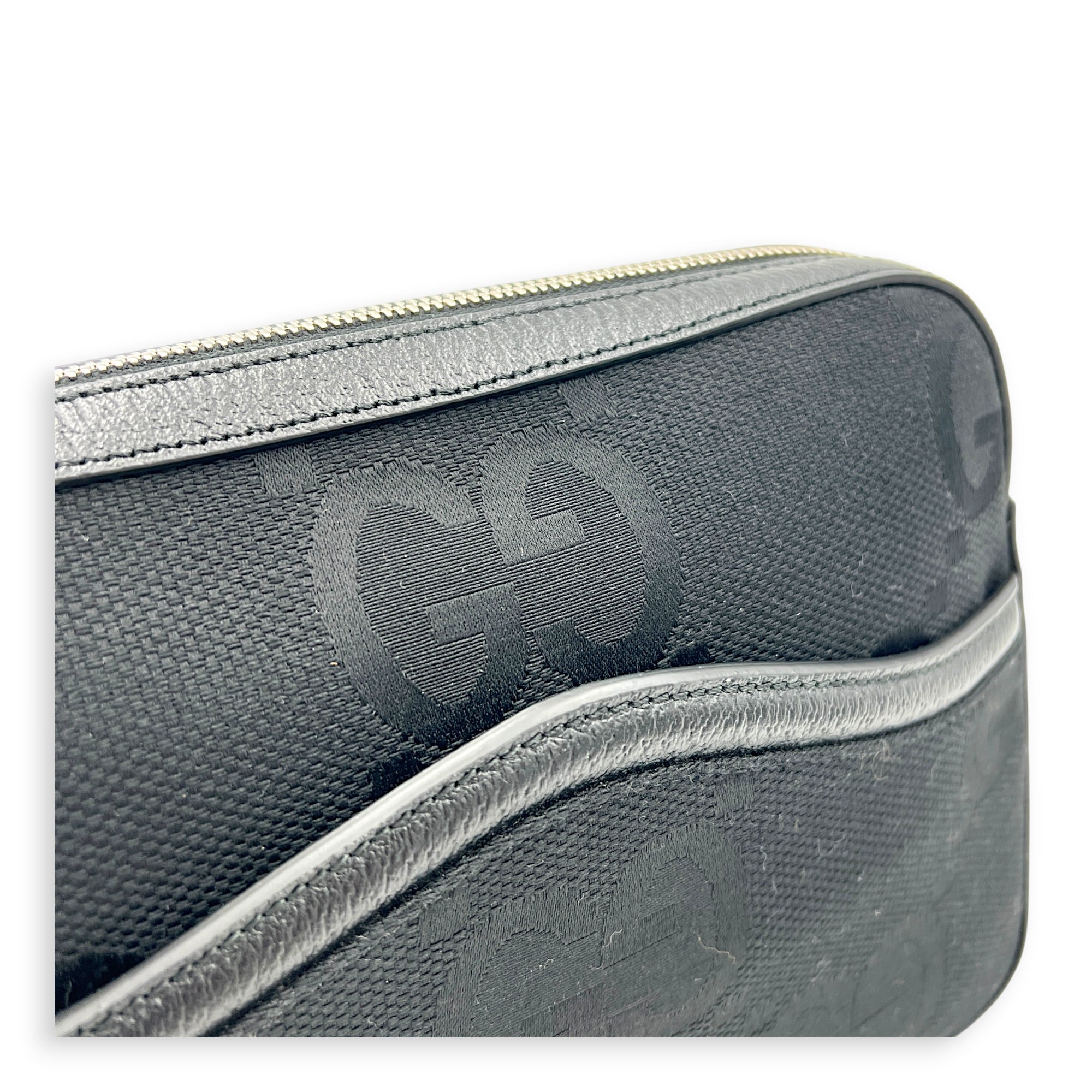 Jumbo GG Black Crossbody Bag in Canvas, Silver hardware