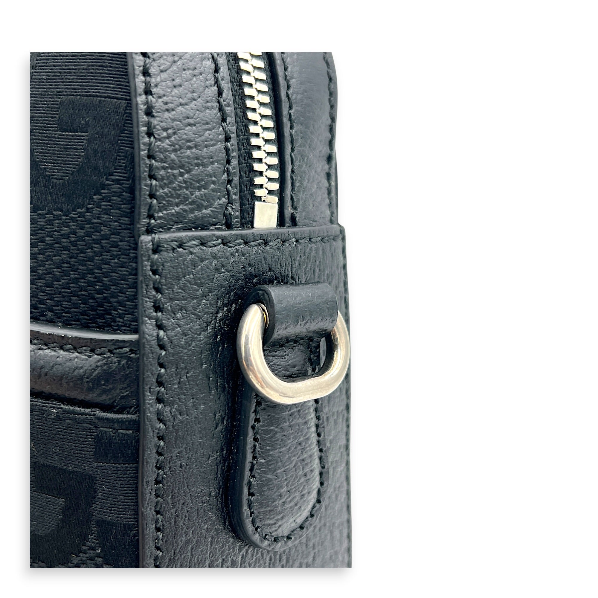 Jumbo GG Black Crossbody Bag in Canvas, Silver hardware