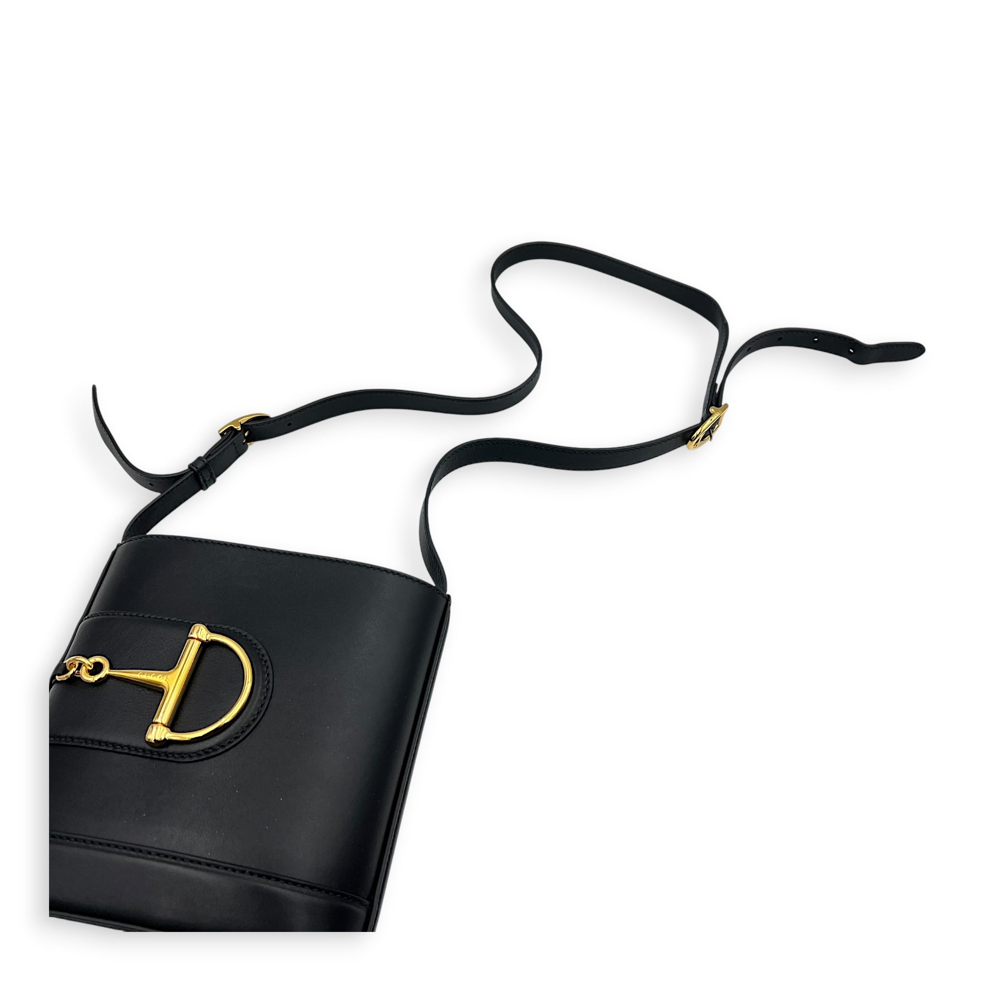 Double G Arli Crossbody Bag Black in Calfskin, Gold hardware
