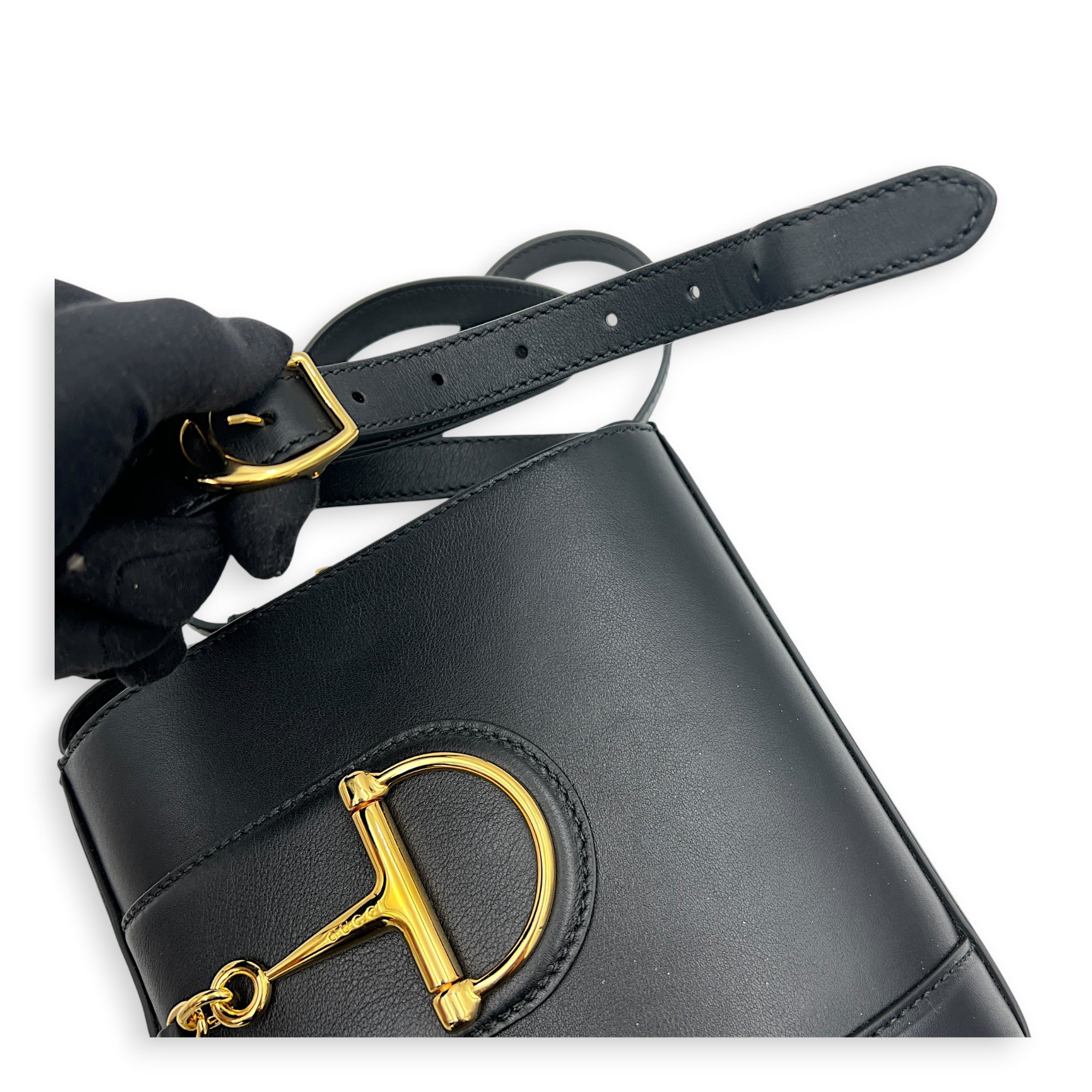Double G Arli Crossbody Bag Black in Calfskin, Gold hardware