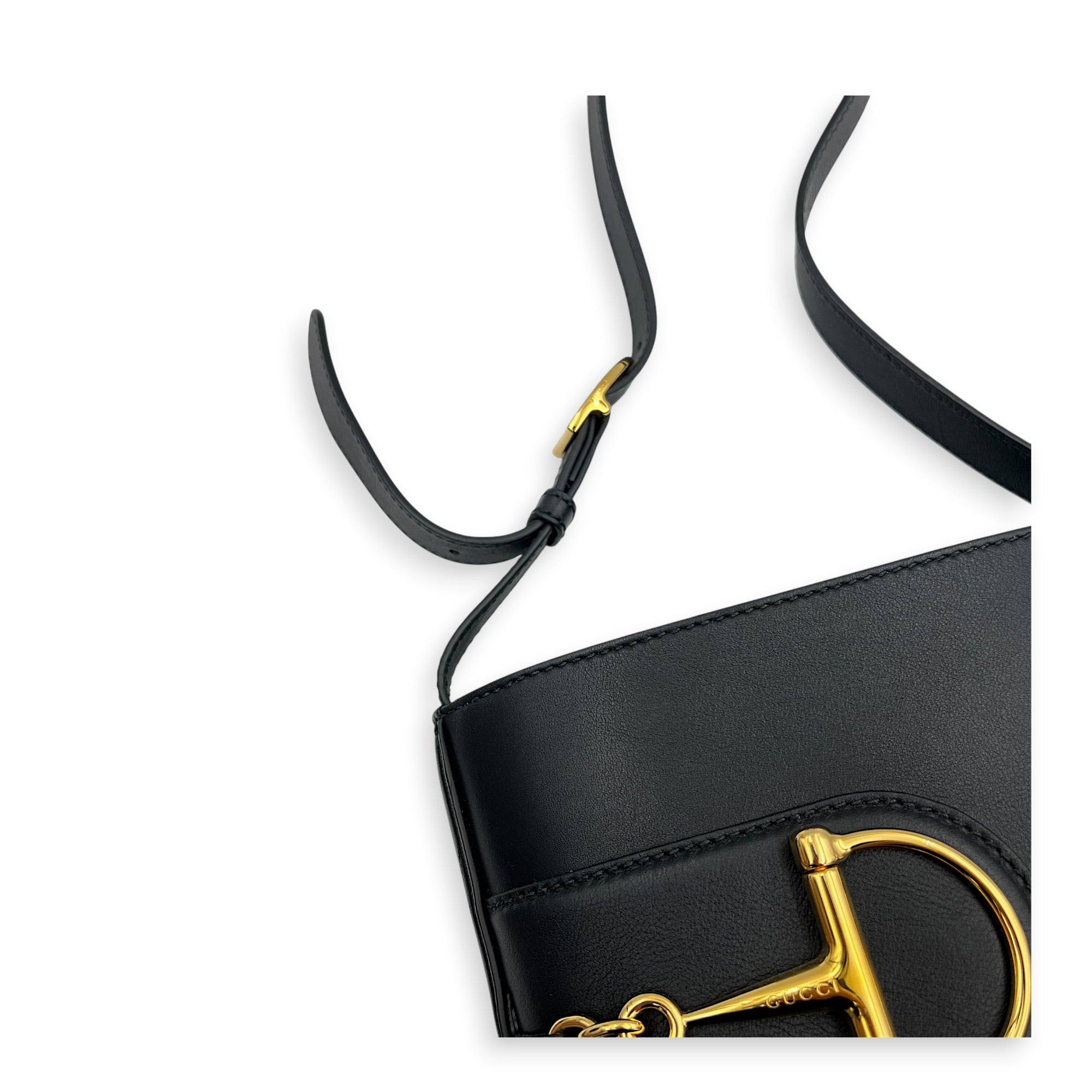 Double G Arli Crossbody Bag Black in Calfskin, Gold hardware