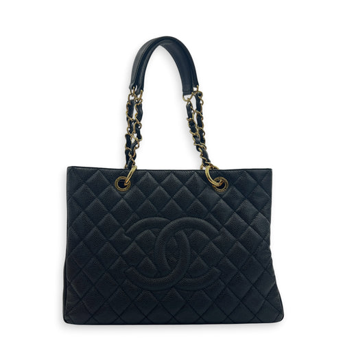 GST Shoulder Bag Black in Caviar Leather, Gold hardware