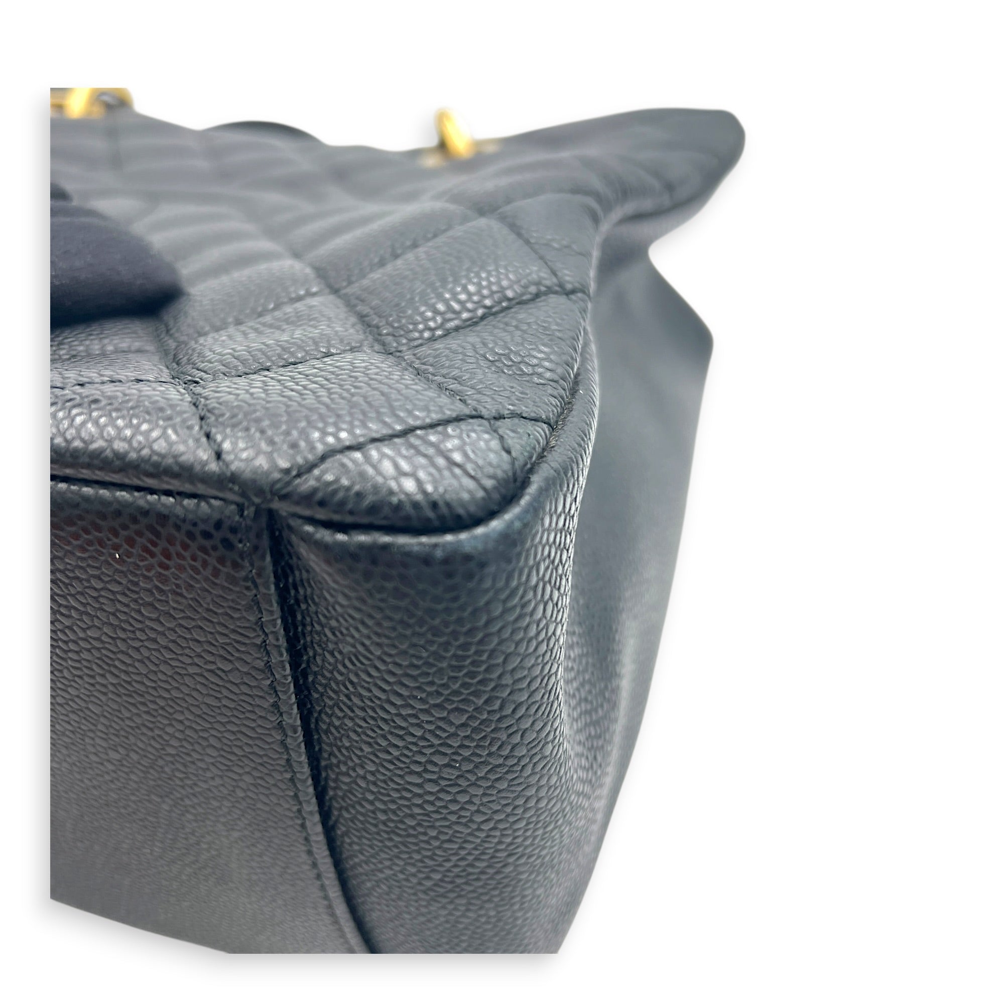 GST Shoulder Bag Black in Caviar Leather, Gold hardware