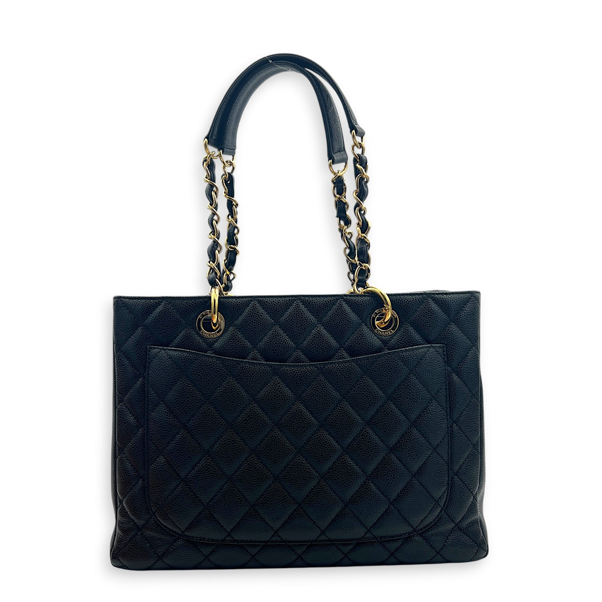 GST Shoulder Bag Black in Caviar Leather, Gold hardware