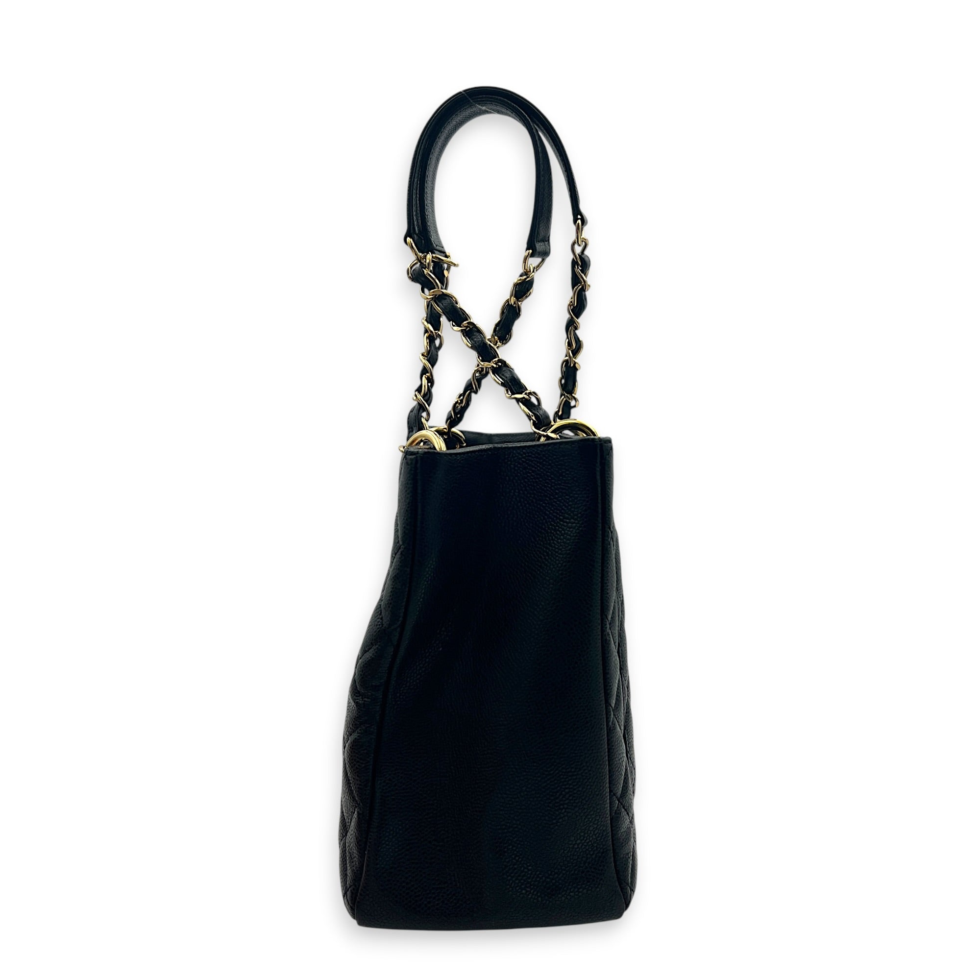 GST Shoulder Bag Black in Caviar Leather, Gold hardware