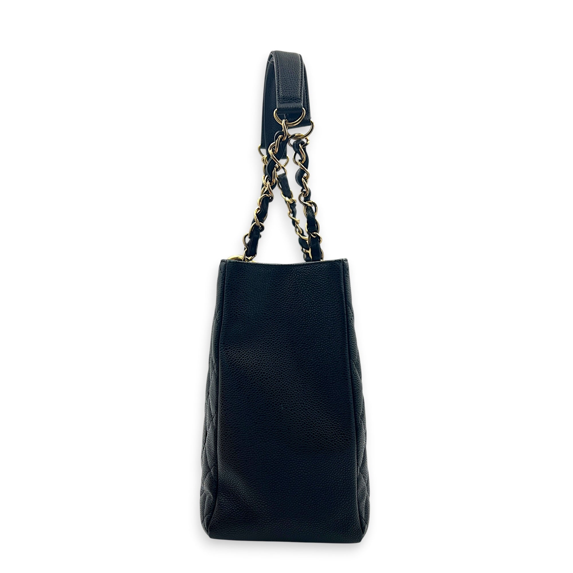 GST Shoulder Bag Black in Caviar Leather, Gold hardware