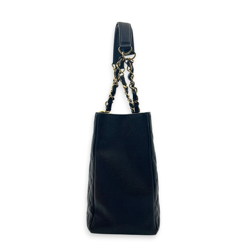 GST Shoulder Bag Black in Caviar Leather, Gold hardware