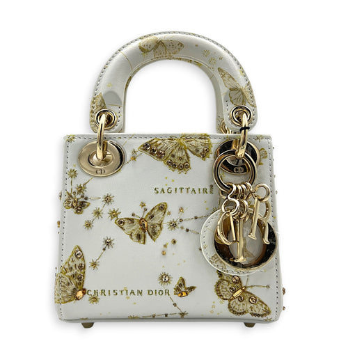 Lady Dior Top Handle Bag Micro White in Calfskin, Gold hardware