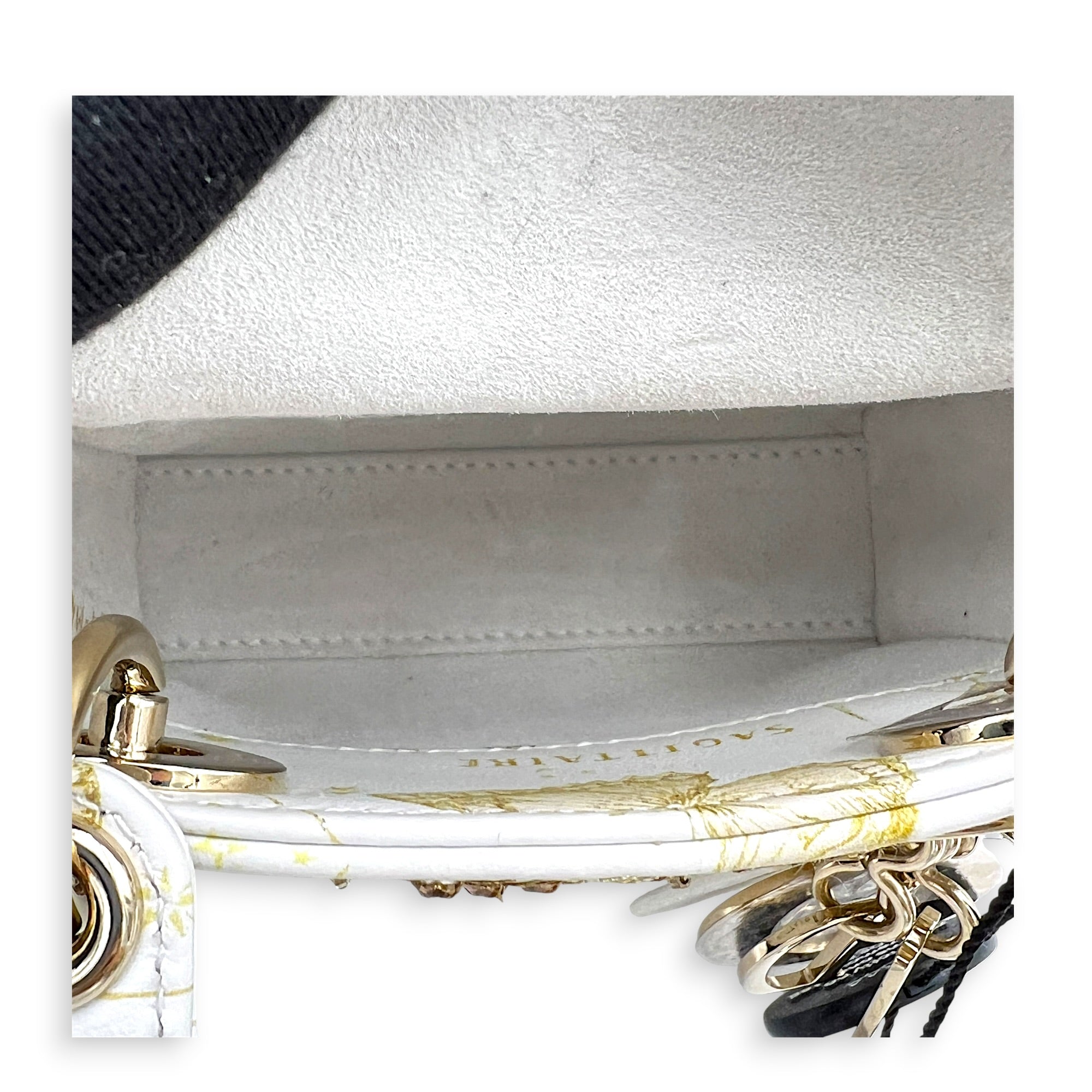 Lady Dior Top Handle Bag Micro White in Calfskin, Gold hardware