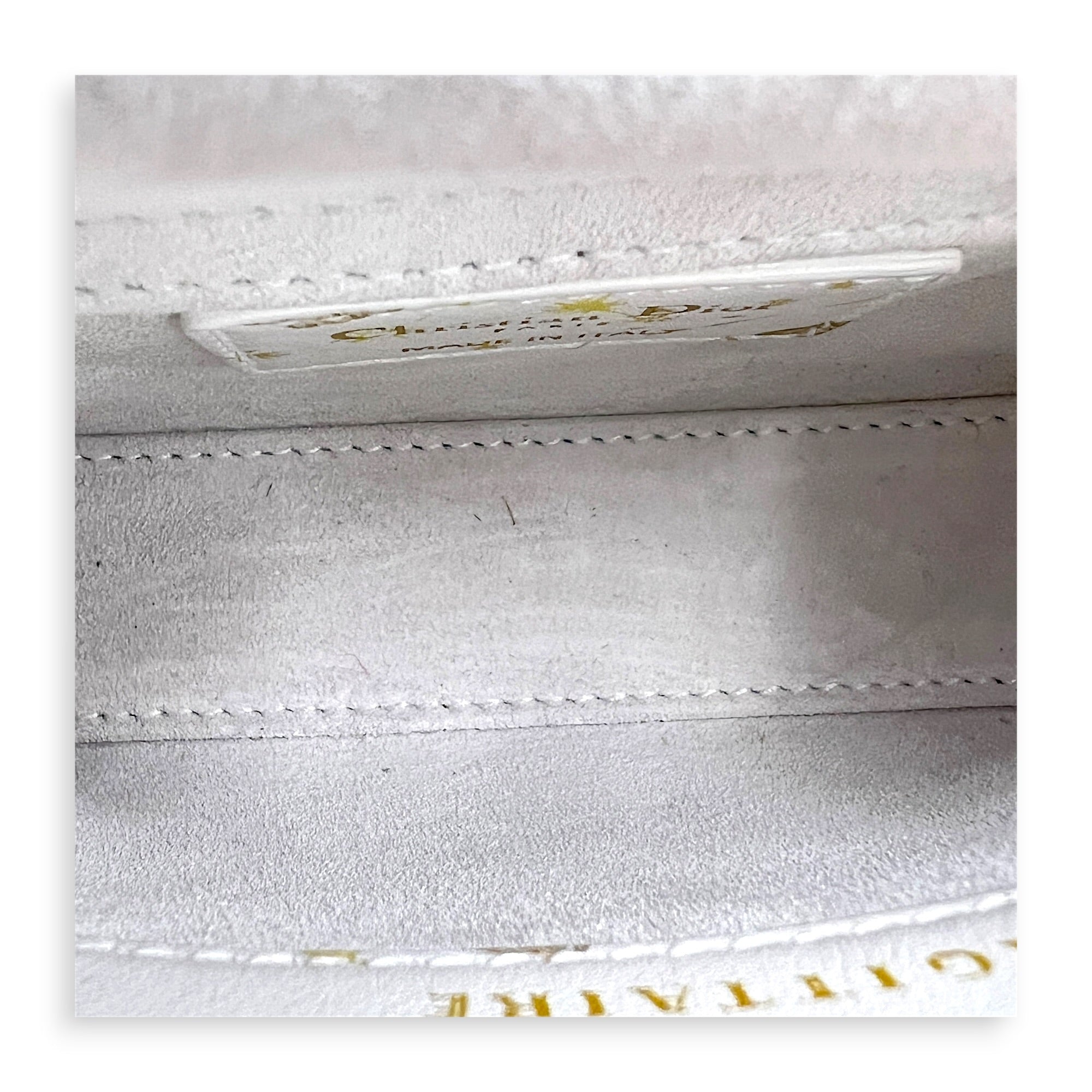 Lady Dior Top Handle Bag Micro White in Calfskin, Gold hardware