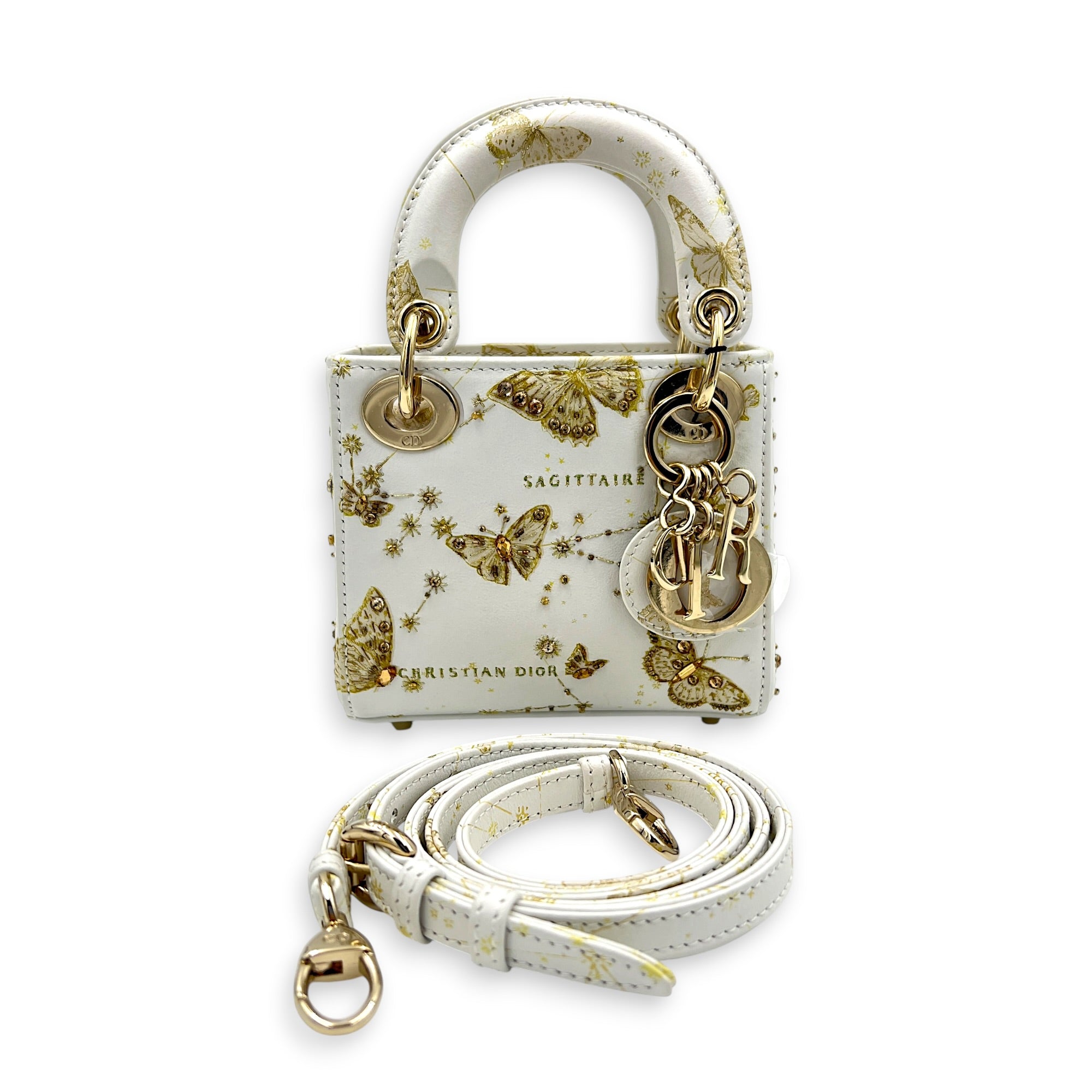 Lady Dior Top Handle Bag Micro White in Calfskin, Gold hardware