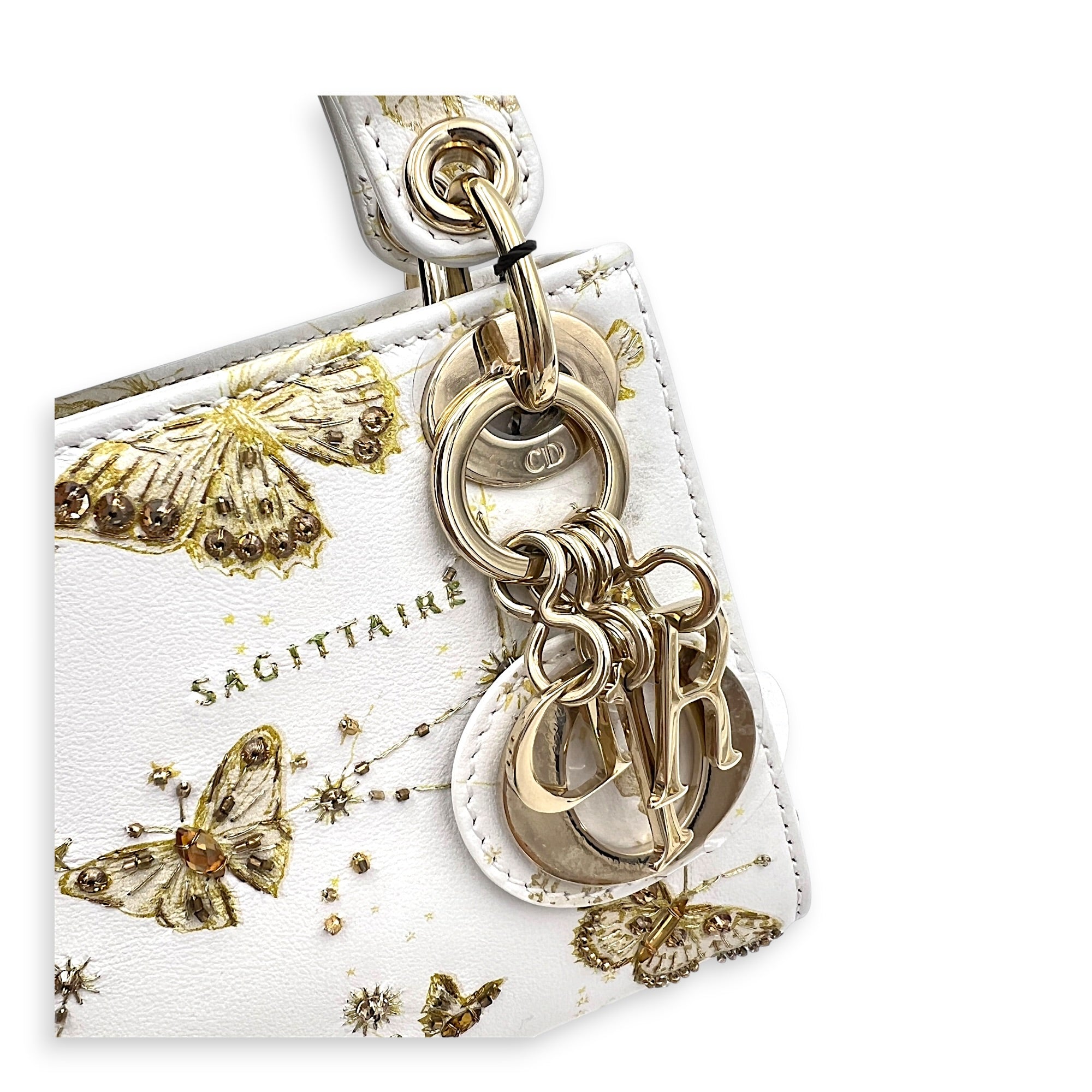 Lady Dior Top Handle Bag Micro White in Calfskin, Gold hardware