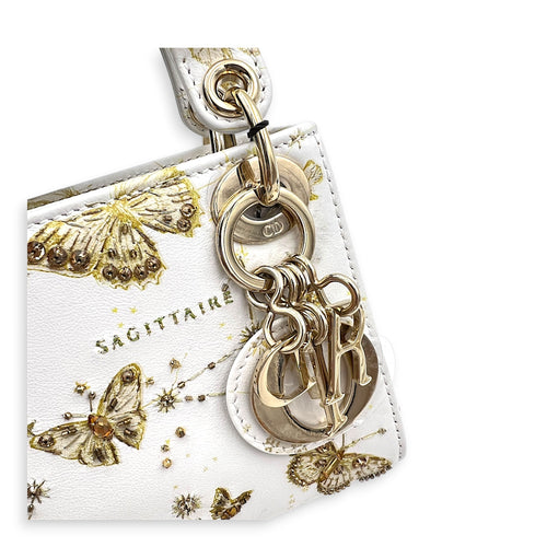 Lady Dior Top Handle Bag Micro White in Calfskin, Gold hardware