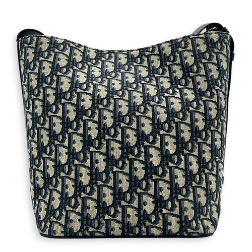 Diorstar Blue Bucket Bag in Jacquard, Gold hardware