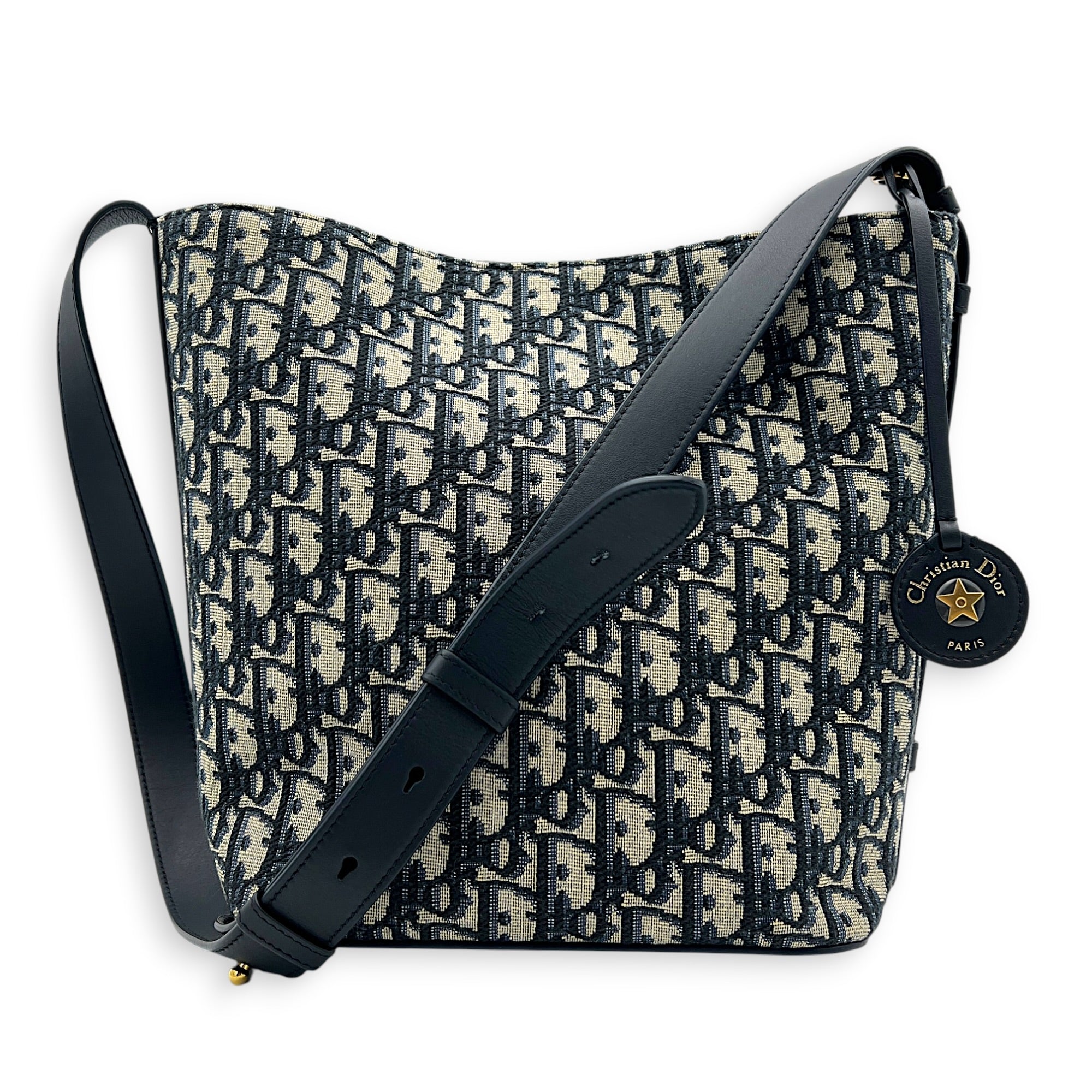 Diorstar Blue Bucket Bag in Jacquard, Gold hardware
