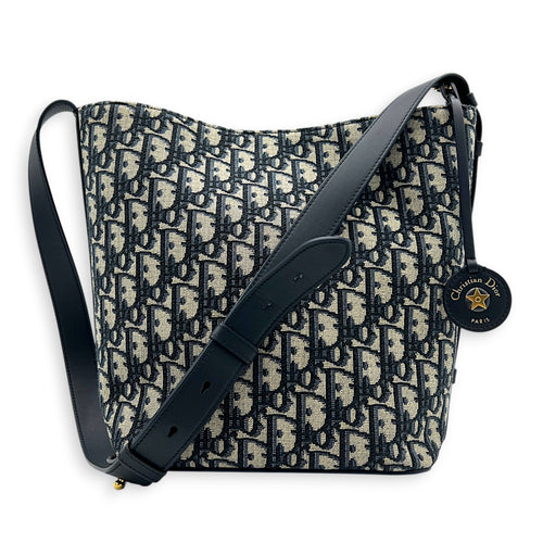 Diorstar Blue Bucket Bag in Jacquard, Gold hardware