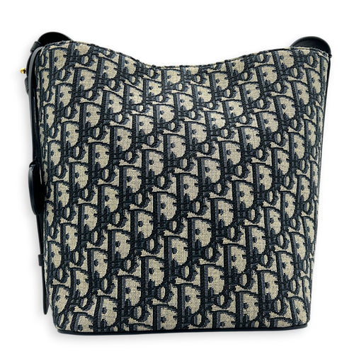 Diorstar Blue Bucket Bag in Jacquard, Gold hardware