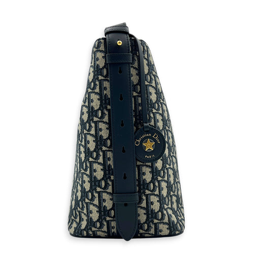 Diorstar Blue Bucket Bag in Jacquard, Gold hardware