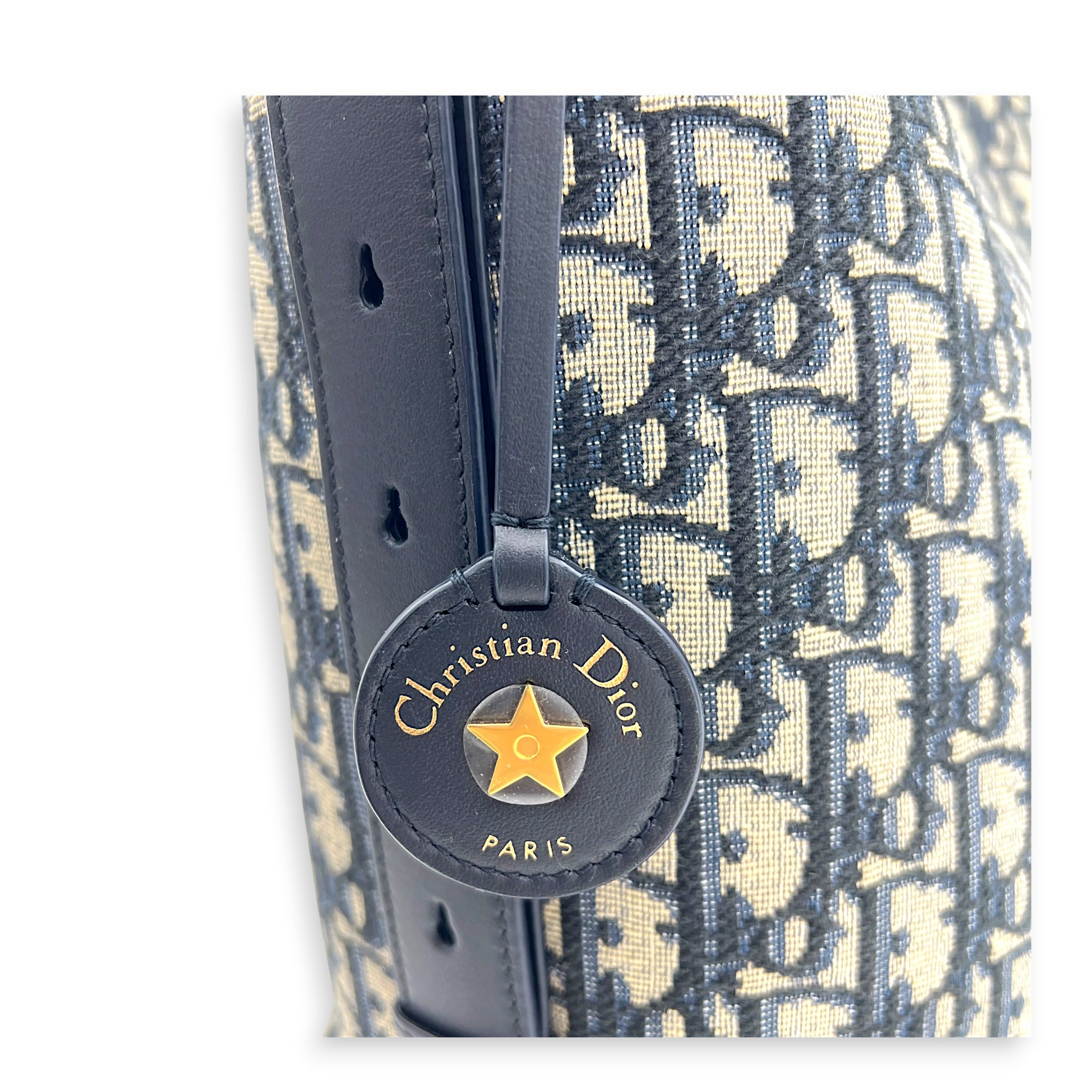 Diorstar Blue Bucket Bag in Jacquard, Gold hardware
