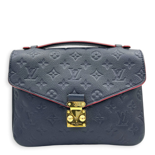 Pochette Metis Blue Top Handle Bag in Empreinte Leather, Gold hardware
