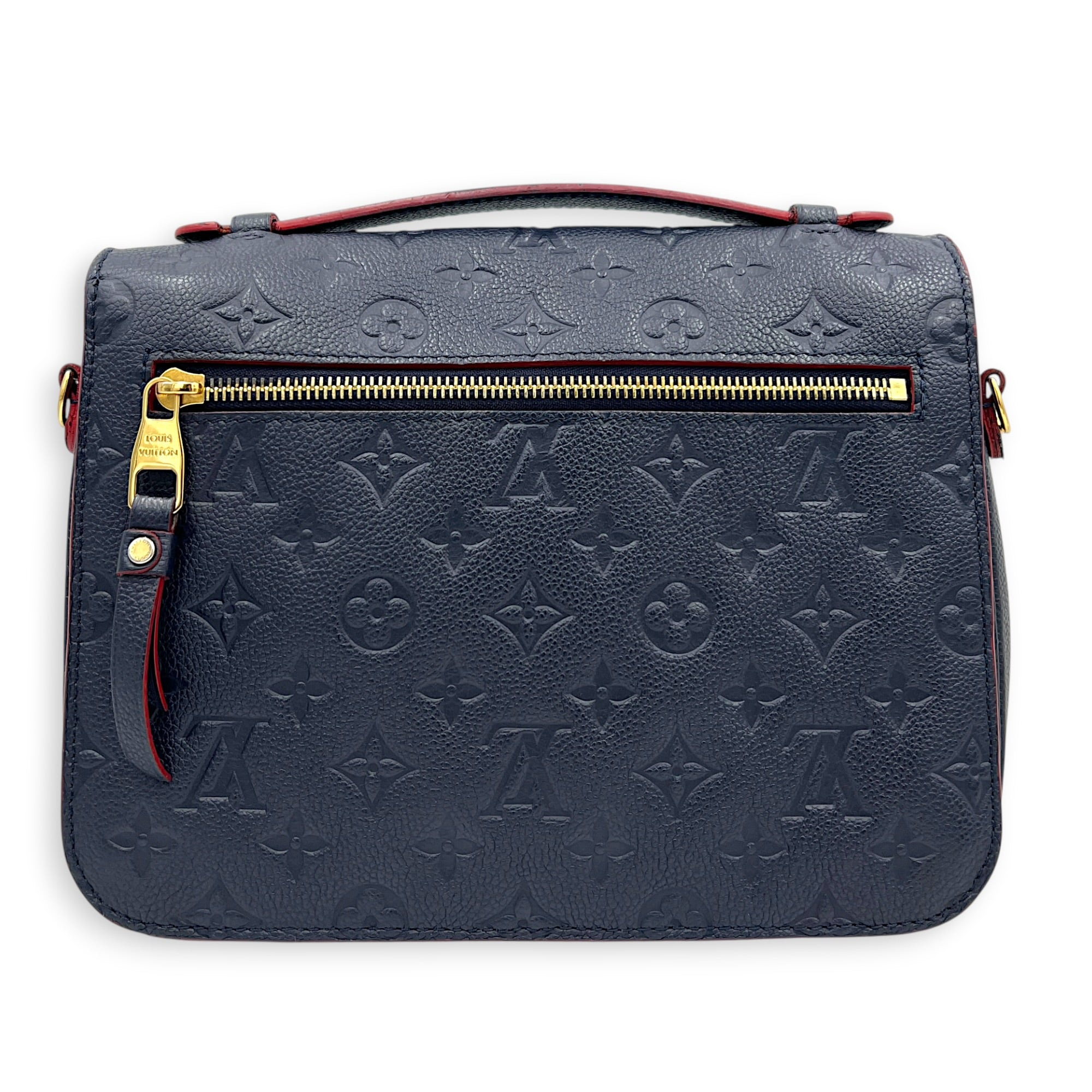 Pochette Metis Blue Top Handle Bag in Empreinte Leather, Gold hardware