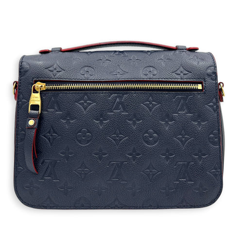 Pochette Metis Blue Top Handle Bag in Empreinte Leather, Gold hardware