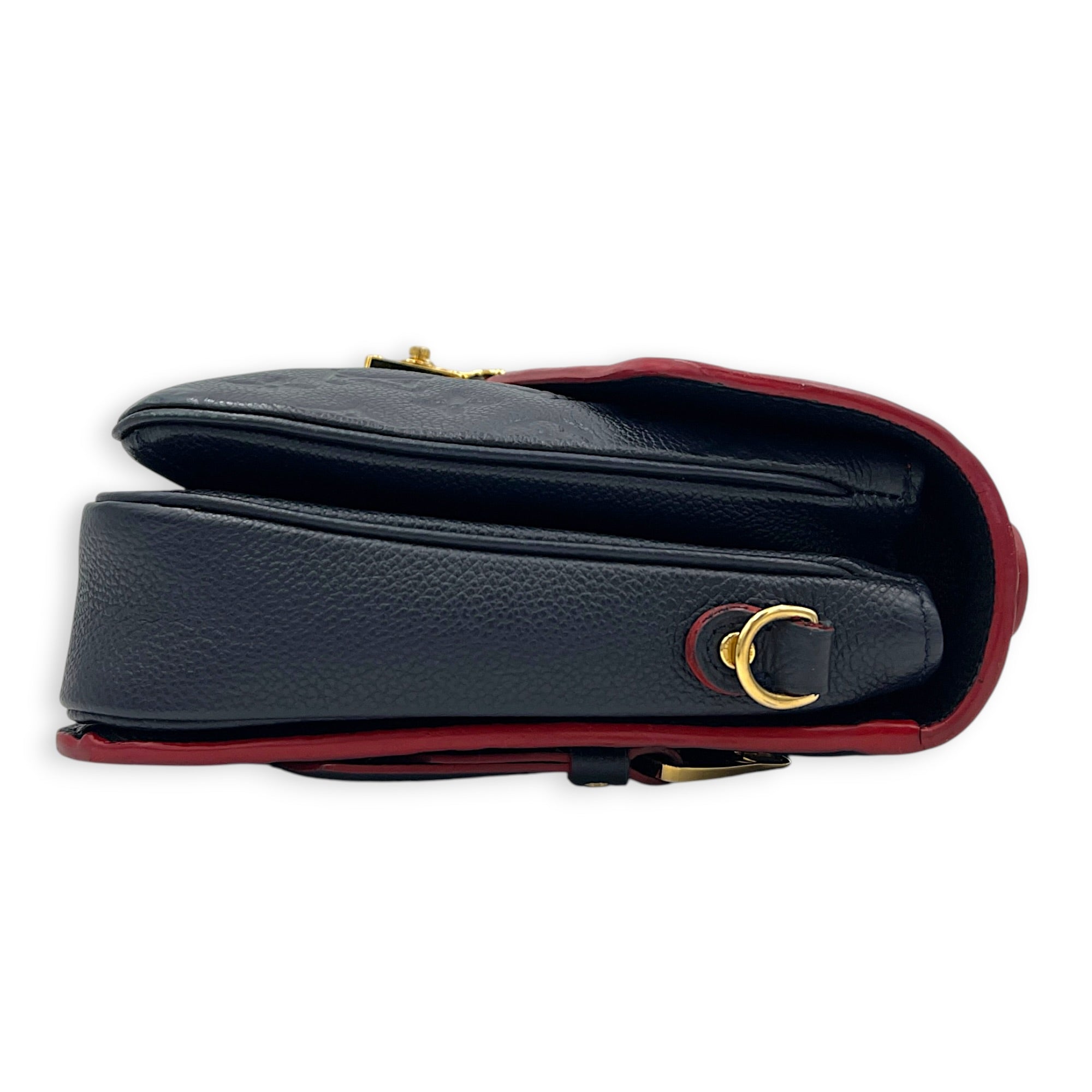 Pochette Metis Blue Top Handle Bag in Empreinte Leather, Gold hardware