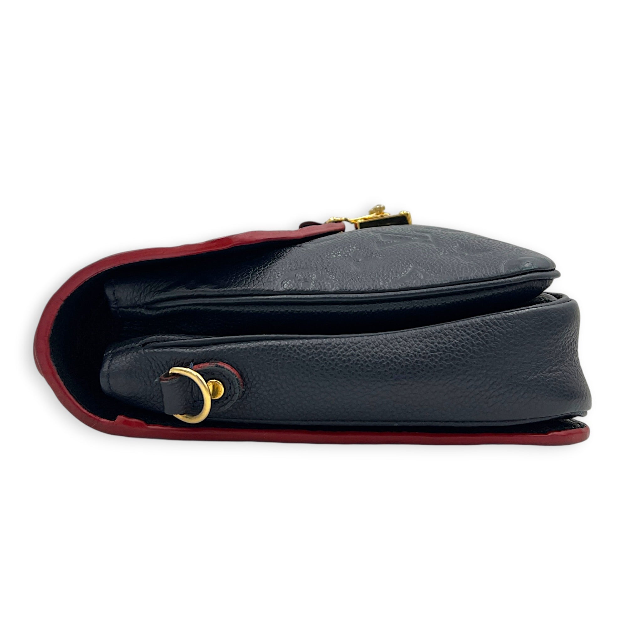 Pochette Metis Blue Top Handle Bag in Empreinte Leather, Gold hardware