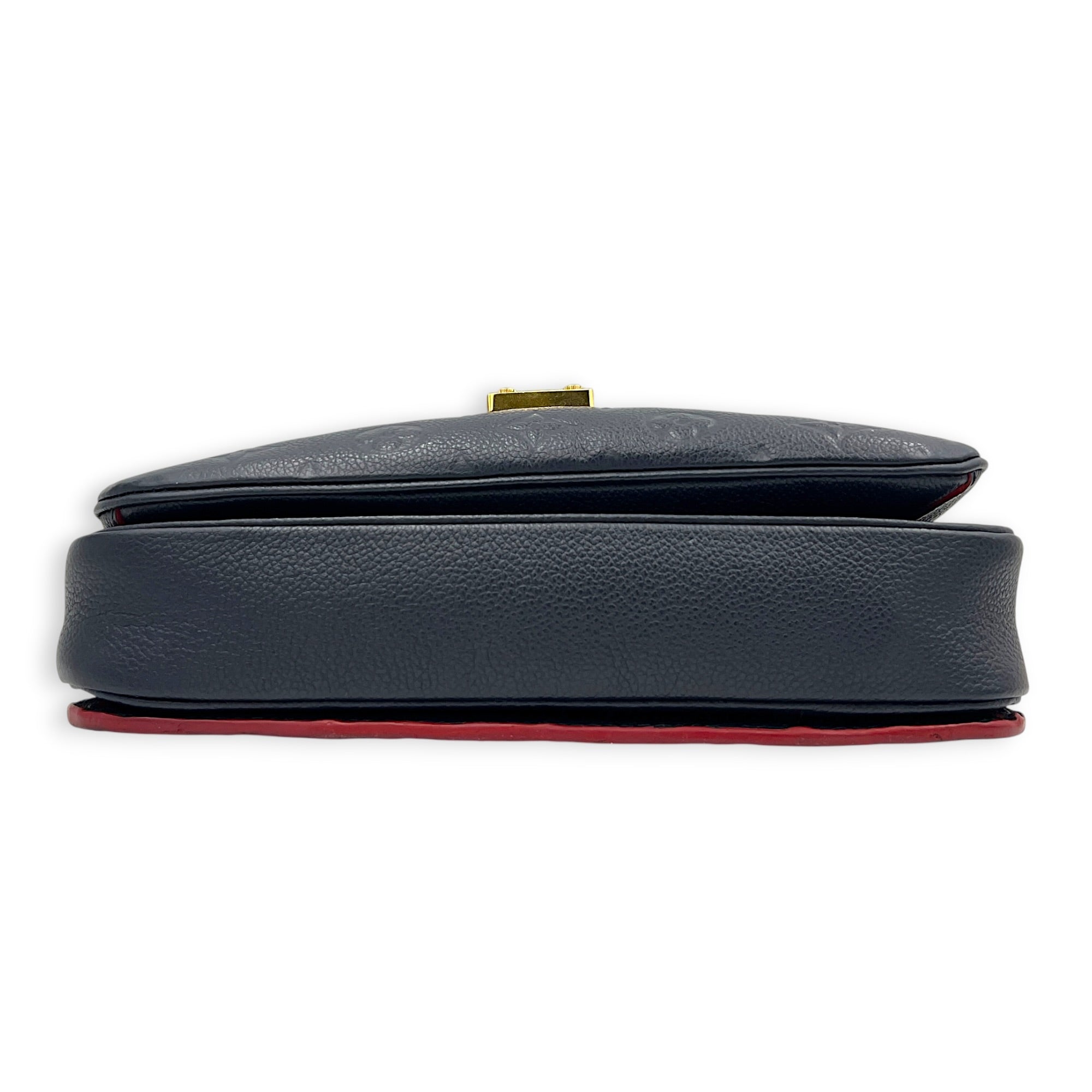 Pochette Metis Blue Top Handle Bag in Empreinte Leather, Gold hardware
