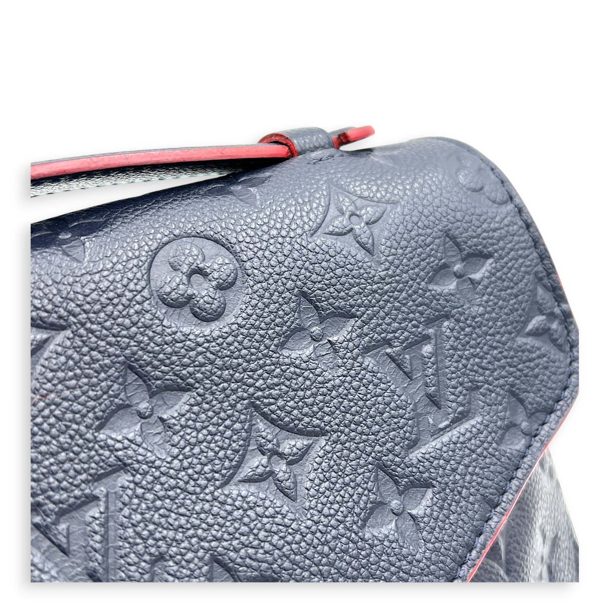 Pochette Metis Blue Top Handle Bag in Empreinte Leather, Gold hardware