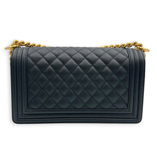 Boy Shoulder Bag Gold in Caviar Leather, Gold hardware