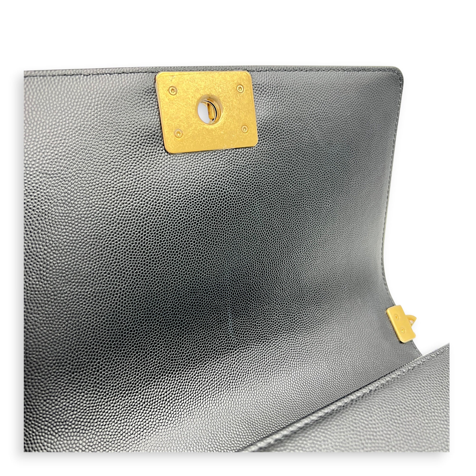 Boy Shoulder Bag Gold in Caviar Leather, Gold hardware