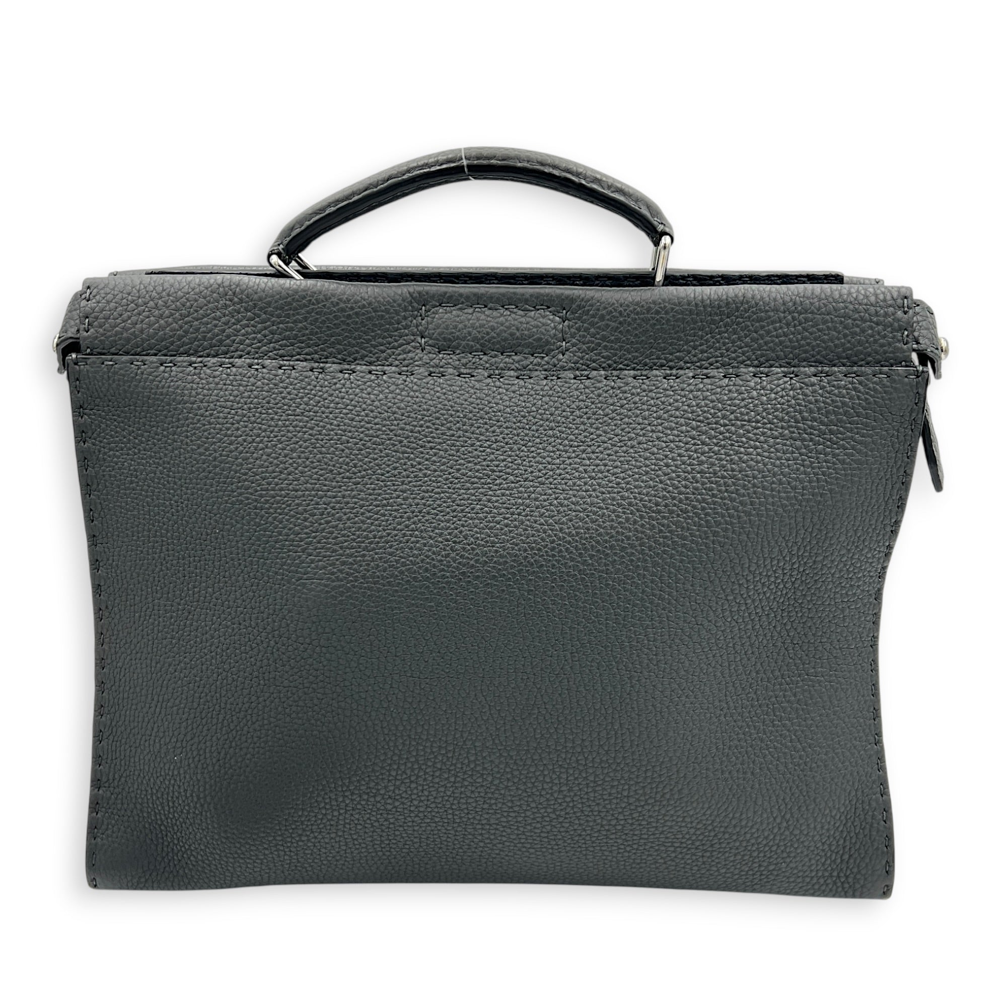 Peekaboo Grey Top Handle Bag in Calfskin, Silver hardware