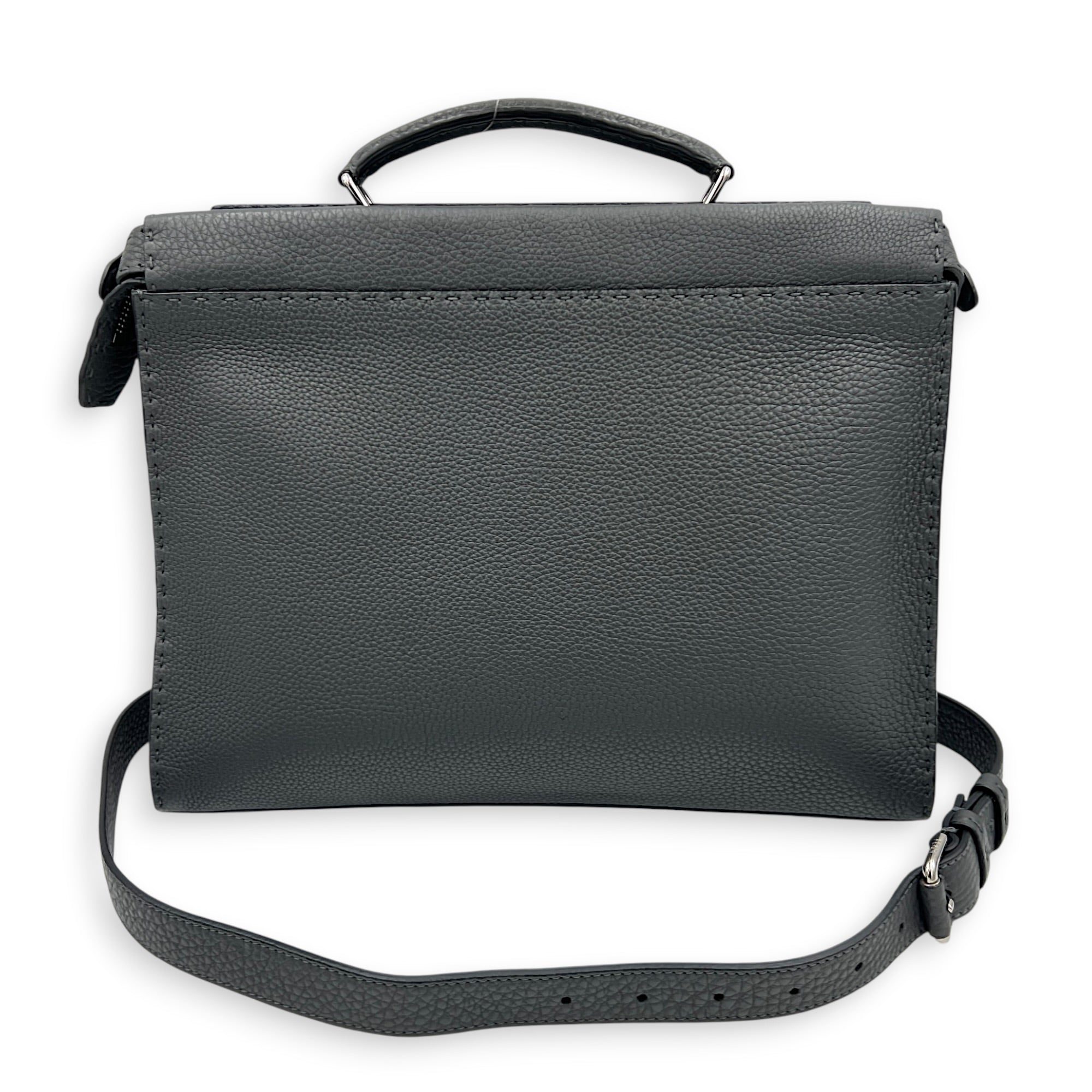 Peekaboo Grey Top Handle Bag in Calfskin, Silver hardware