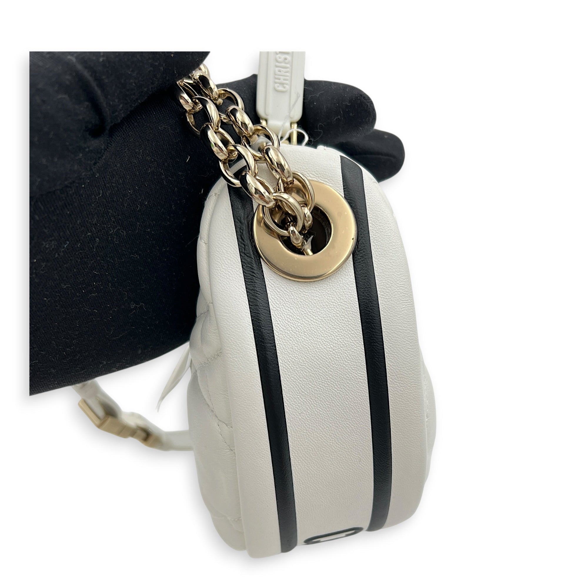 Vibe Small White Shoulder Bag in Calfskin, Gold hardware