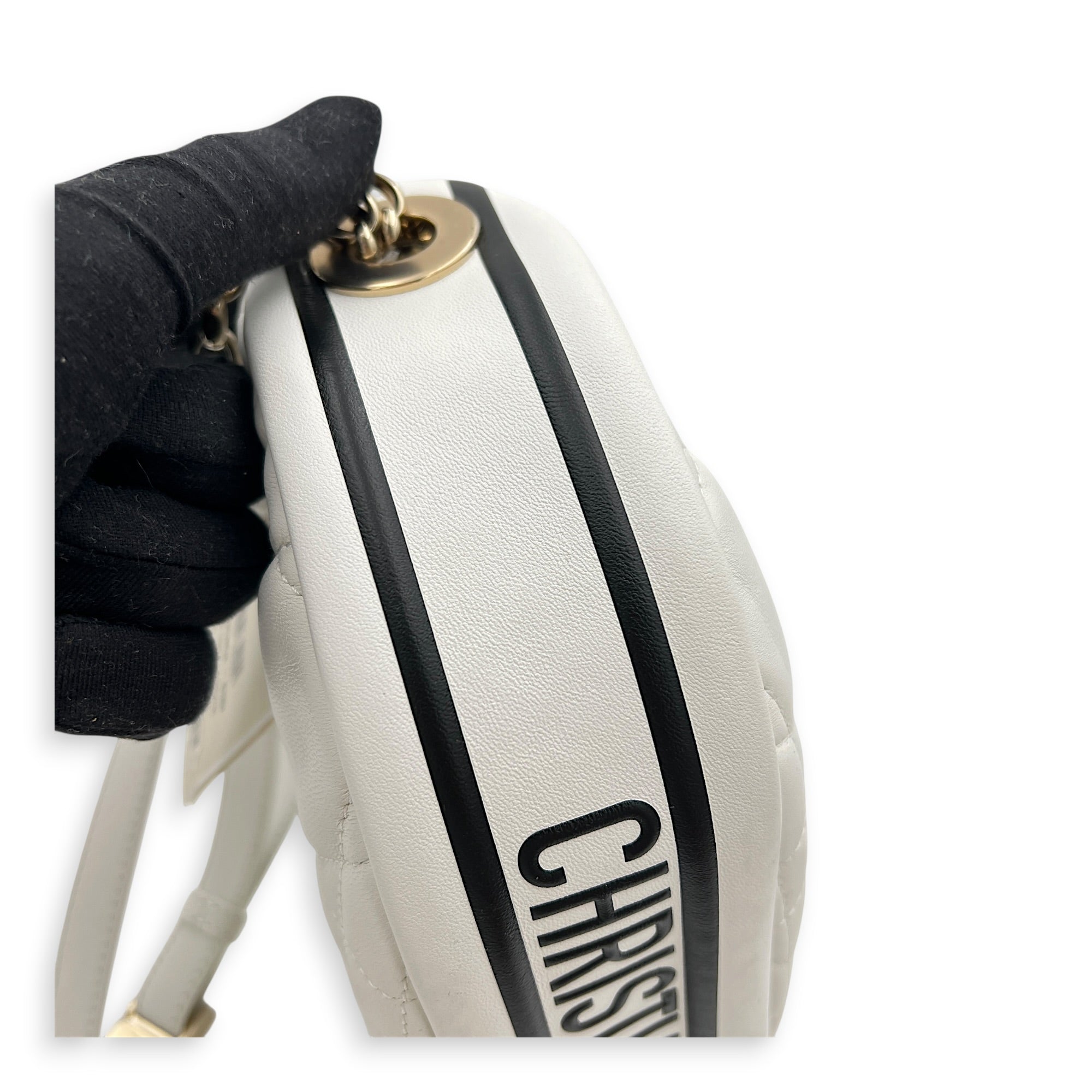 Vibe Small White Shoulder Bag in Calfskin, Gold hardware