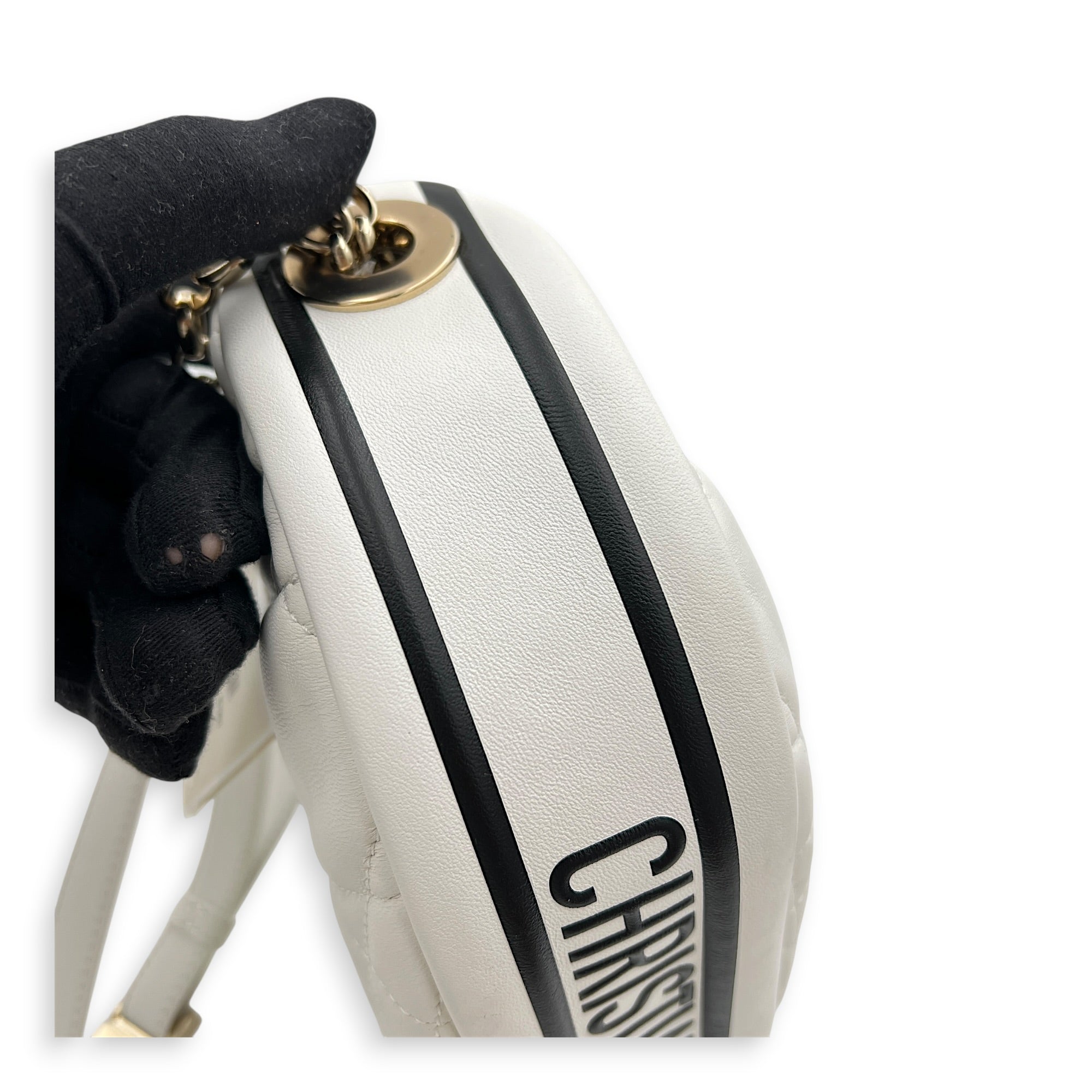 Vibe Small White Shoulder Bag in Calfskin, Gold hardware
