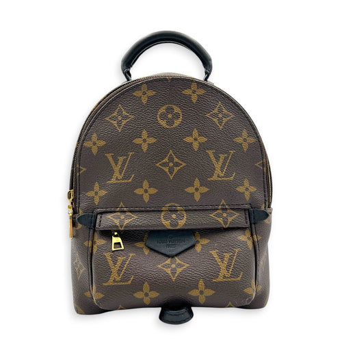 Palm Springs Mini Brown Backpack in Monogram Coated Canvas, Gold hardware