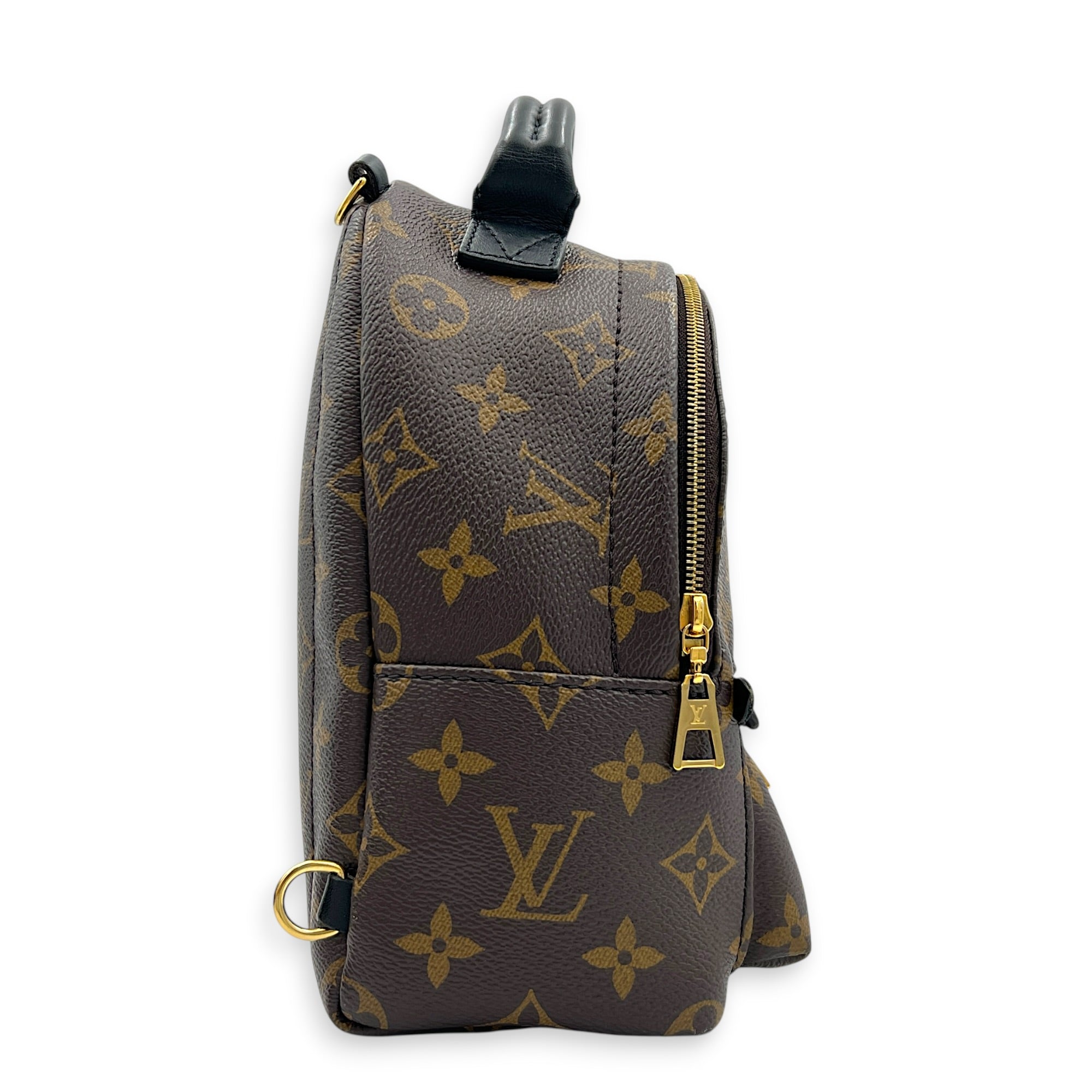 Palm Springs Mini Brown Backpack in Monogram Coated Canvas, Gold hardware