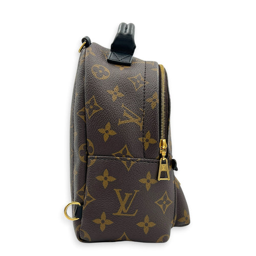 Palm Springs Mini Brown Backpack in Monogram Coated Canvas, Gold hardware