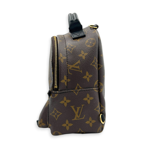 Palm Springs Mini Brown Backpack in Monogram Coated Canvas, Gold hardware