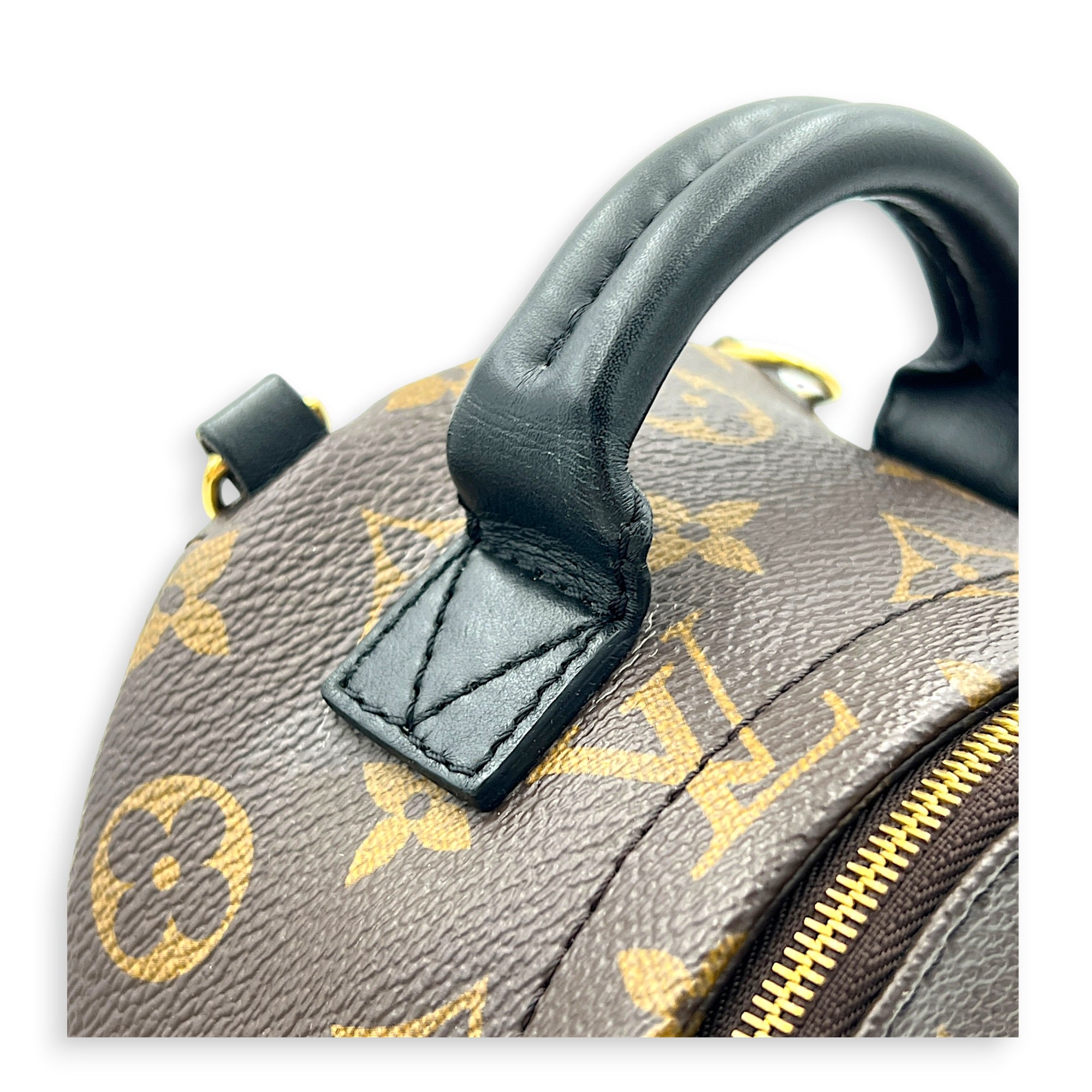 Palm Springs Mini Brown Backpack in Monogram Coated Canvas, Gold hardware
