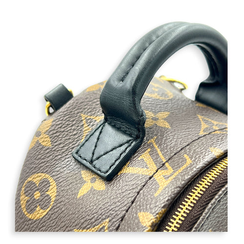 Palm Springs Mini Brown Backpack in Monogram Coated Canvas, Gold hardware