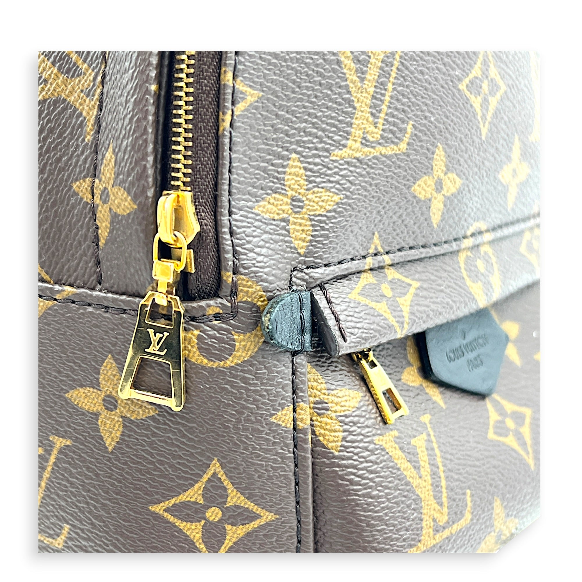 Palm Springs Mini Brown Backpack in Monogram Coated Canvas, Gold hardware