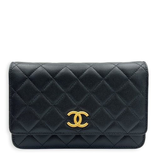 CC Wallet On Chain Black in Caviar Leather, Gold hardware