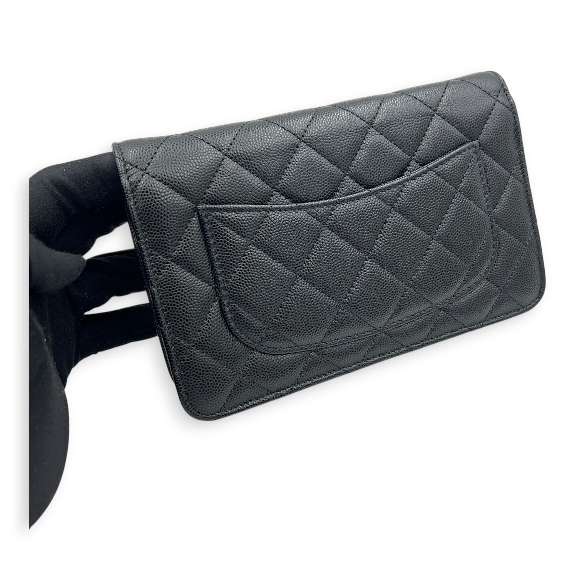 CC Wallet On Chain Black in Caviar Leather, Gold hardware