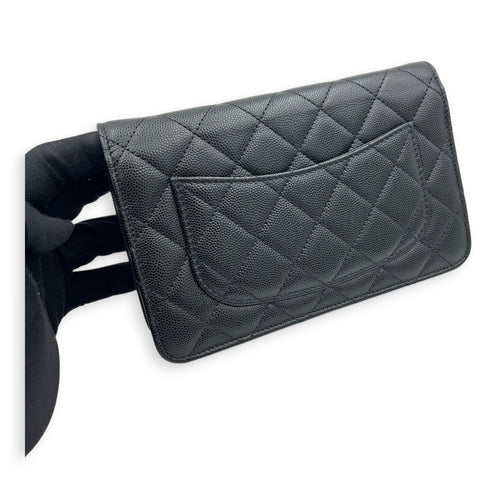 CC Wallet On Chain Black in Caviar Leather, Gold hardware